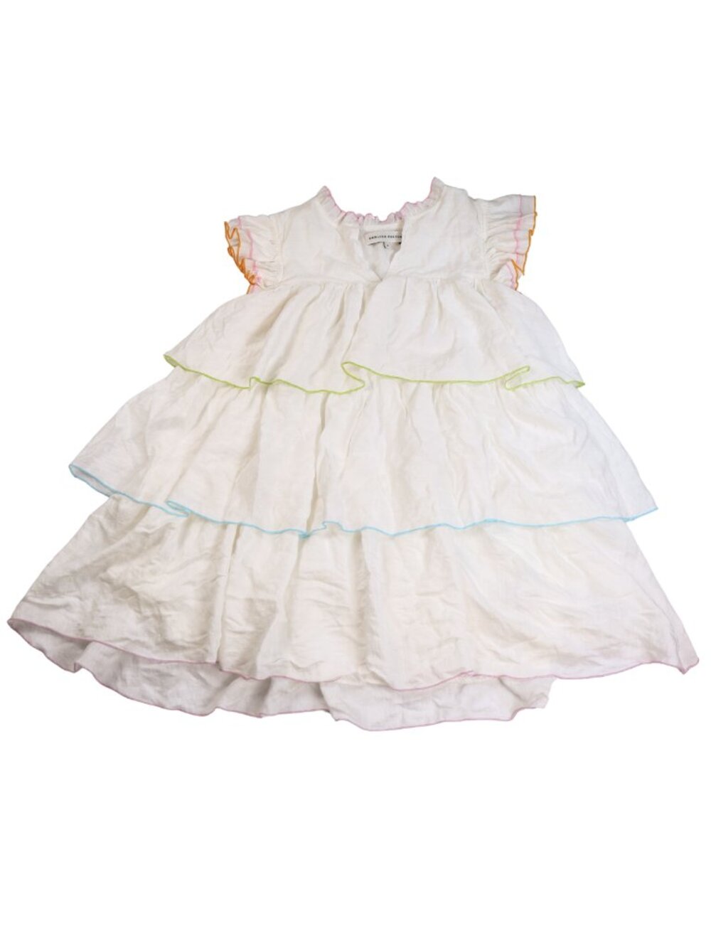 English Factory White Tiered Rainbow Trim Dress Size Small Cottagecore